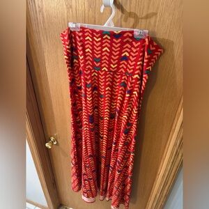 Lularoe Red Maxi Skirt (can also be a tube dress) with Multicolor Chevron Print